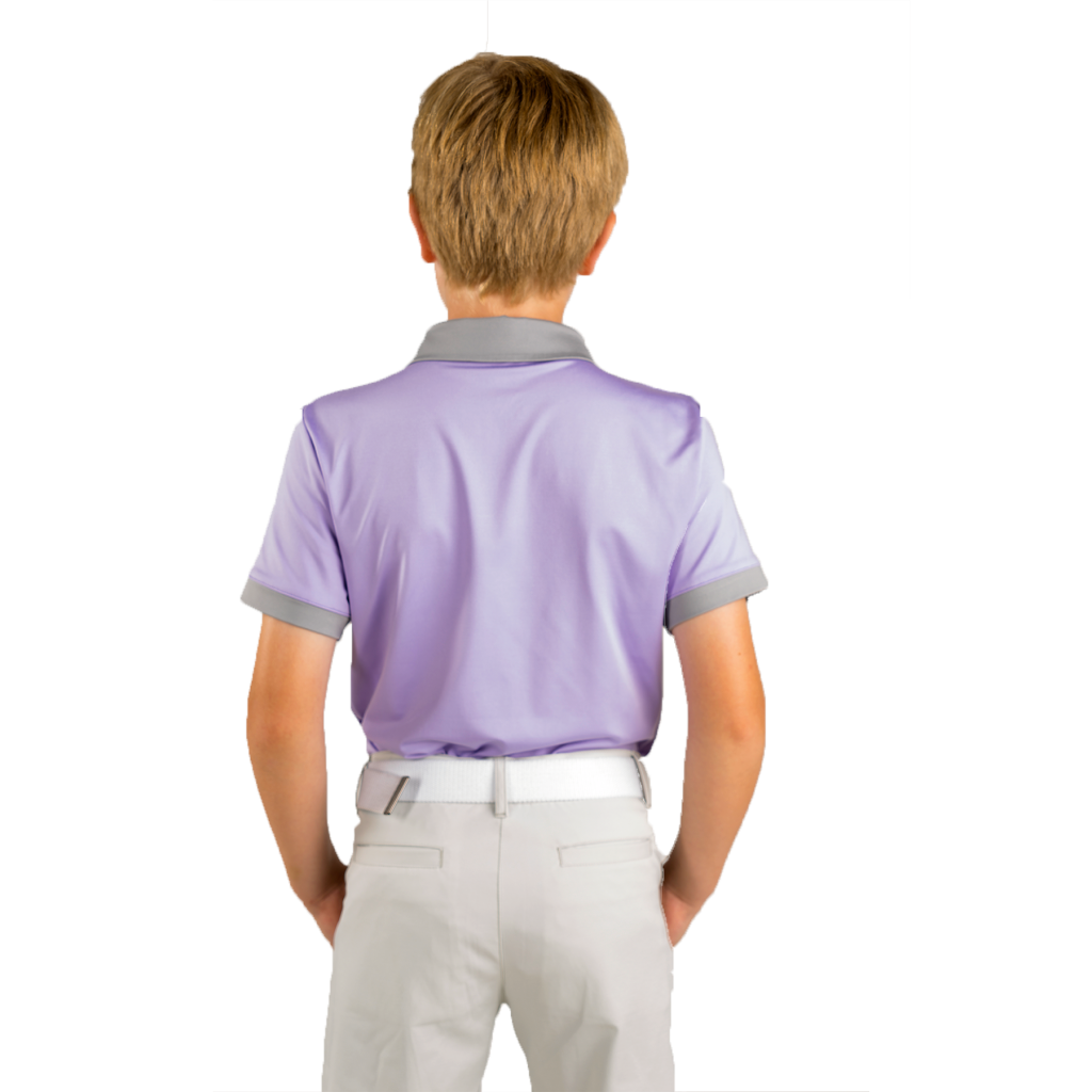 purple and white striped polo